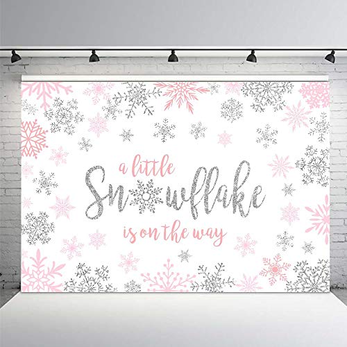 MEHOFOND 8x6ft Winter Snowflake Girl Baby Shower Photo Background Props Pink and Silver Backdrops Party Decoration Winter Wonderland Photo Photo Banner for Dessert Table Supplies