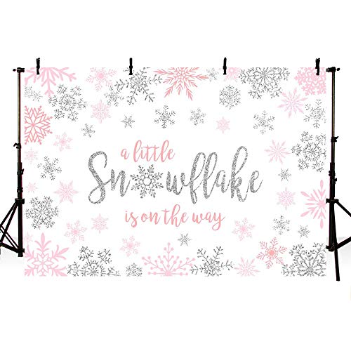 MEHOFOND 8x6ft Winter Snowflake Girl Baby Shower Photo Background Props Pink and Silver Backdrops Party Decoration Winter Wonderland Photo Photo Banner for Dessert Table Supplies