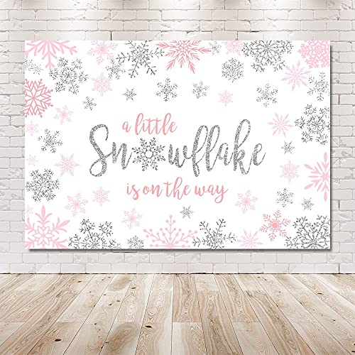 MEHOFOND 8x6ft Winter Snowflake Girl Baby Shower Photo Background Props Pink and Silver Backdrops Party Decoration Winter Wonderland Photo Photo Banner for Dessert Table Supplies