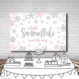 MEHOFOND 8x6ft Winter Snowflake Girl Baby Shower Photo Background Props Pink and Silver Backdrops Party Decoration Winter Wonderland Photo Photo Banner for Dessert Table Supplies