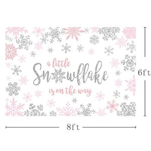 MEHOFOND 8x6ft Winter Snowflake Girl Baby Shower Photo Background Props Pink and Silver Backdrops Party Decoration Winter Wonderland Photo Photo Banner for Dessert Table Supplies