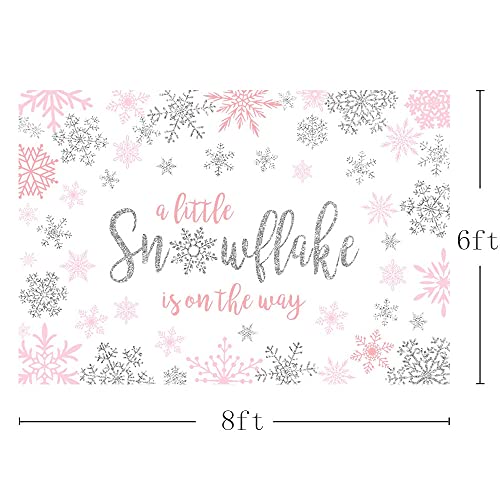 MEHOFOND 8x6ft Winter Snowflake Girl Baby Shower Photo Background Props Pink and Silver Backdrops Party Decoration Winter Wonderland Photo Photo Banner for Dessert Table Supplies