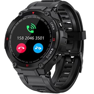 military smart watch for men outdoor waterproof tactical smartwatch bluetooth dail calls speaker 1.3'' hd touch screen fitness tracker watch compatible with iphone samsung