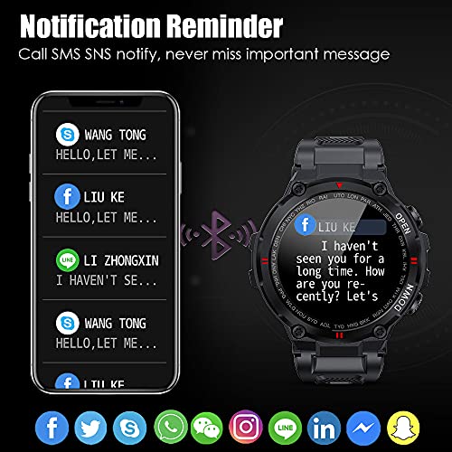 Military Smart Watch for Men Outdoor Waterproof Tactical Smartwatch Bluetooth Dail Calls Speaker 1.3'' HD Touch Screen Fitness Tracker Watch Compatible with iPhone Samsung