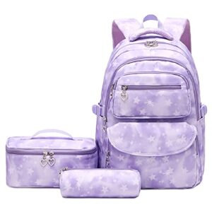 goldwheat star print backpack with lunch pack pencil case 3pcs sets for elementary students knapsack and teens