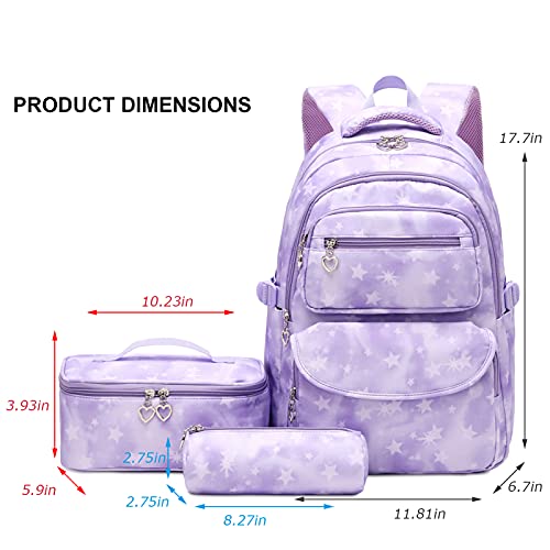 goldwheat Star Print Backpack With Lunch Pack Pencil Case 3pcs Sets For Elementary Students Knapsack and Teens