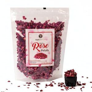 cure with pure dried rose petals edible no preservatives,4 ounces in resealable pouch premium natural dried roses for tea, baking, desserts, bread, cakes, bath, making rosewater (pack of 1)