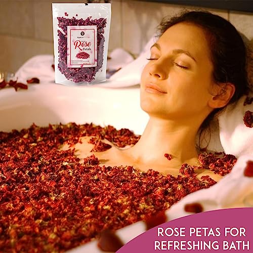 Cure With Pure Dried Rose Petals Edible No Preservatives,4 Ounces In Resealable Pouch Premium Natural Dried Roses For Tea, Baking, Desserts, Bread, Cakes, Bath, Making Rosewater (Pack Of 1)