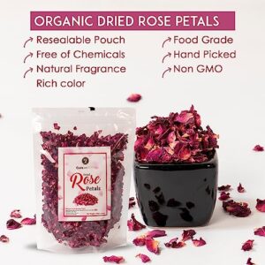 Cure With Pure Dried Rose Petals Edible No Preservatives,4 Ounces In Resealable Pouch Premium Natural Dried Roses For Tea, Baking, Desserts, Bread, Cakes, Bath, Making Rosewater (Pack Of 1)