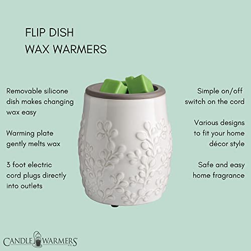 CANDLE WARMERS ETC. Wax Melt Fragrance Warmer for Scented Wax Melts, Cubes, Tarts with Silicone Dish Top|White Willow Farmhouse Ceramic