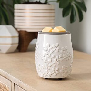 CANDLE WARMERS ETC. Wax Melt Fragrance Warmer for Scented Wax Melts, Cubes, Tarts with Silicone Dish Top|White Willow Farmhouse Ceramic