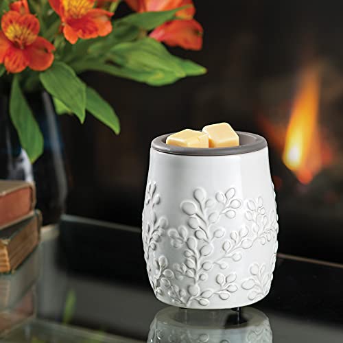 CANDLE WARMERS ETC. Wax Melt Fragrance Warmer for Scented Wax Melts, Cubes, Tarts with Silicone Dish Top|White Willow Farmhouse Ceramic