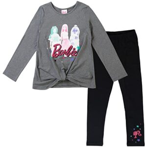 barbie little girls knotted long sleeve graphic t-shirt & leggings grey/black 7-8