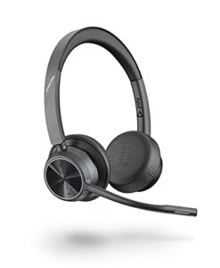 poly - voyager 4320 uc wireless headset (plantronics) - headphones with boom mic - connect to pc/mac via usb-a bluetooth adapter, cell phone via bluetooth - works with teams, zoom & more