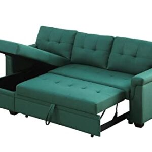 Lilola Home Linen Reversible Sleeper Sectional Sofa with Storage Chaise, Green