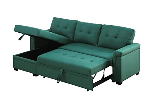 Lilola Home Linen Reversible Sleeper Sectional Sofa with Storage Chaise, Green