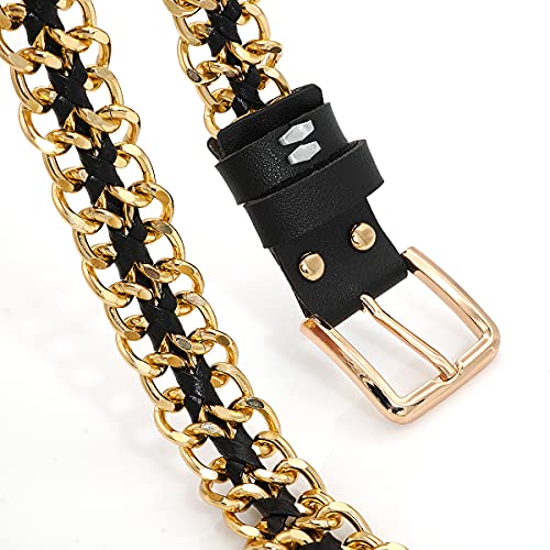 YeeHeen Leather Chain Belts Womens Metal Waist Belts Adjustable Waist Chain for Dress 105CM Gold