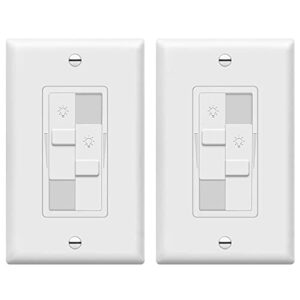 topgreener kalide dual load dimmer light switch, double led dimmer switch, full range dimming, single pole, wall plate included, 120vac,200w led/cfl, neutral wire not required, tgdds-w-2pcs, white