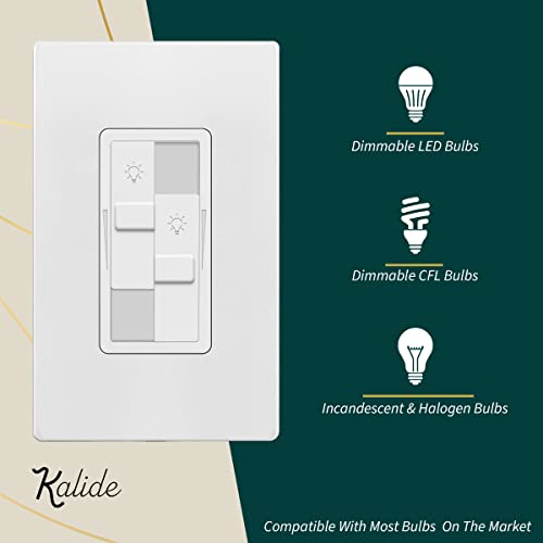 TOPGREENER Kalide Dual Load Dimmer Light Switch, Double LED Dimmer Switch, Full Range Dimming, Single Pole, Wall Plate Included, 120VAC,200W LED/CFL, Neutral Wire Not Required, TGDDS-W-2PCS, White