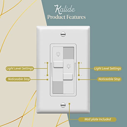 TOPGREENER Kalide Dual Load Dimmer Light Switch, Double LED Dimmer Switch, Full Range Dimming, Single Pole, Wall Plate Included, 120VAC,200W LED/CFL, Neutral Wire Not Required, TGDDS-W-2PCS, White