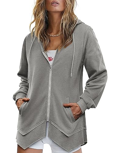 Zeagoo Lightweight Sweatshirt Hoodies for Women Casual Cotton Hooded Jackets for Fall Actvie Hoodie, Grey S