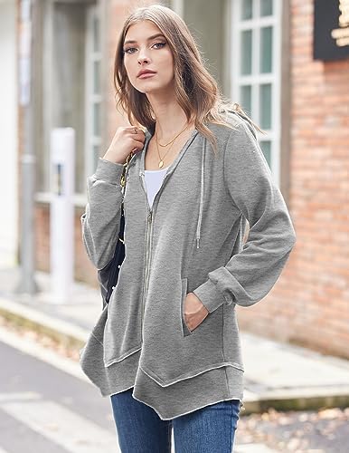 Zeagoo Lightweight Sweatshirt Hoodies for Women Casual Cotton Hooded Jackets for Fall Actvie Hoodie, Grey S