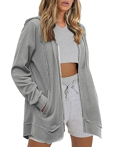 Zeagoo Lightweight Sweatshirt Hoodies for Women Casual Cotton Hooded Jackets for Fall Actvie Hoodie, Grey S