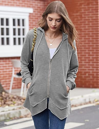 Zeagoo Lightweight Sweatshirt Hoodies for Women Casual Cotton Hooded Jackets for Fall Actvie Hoodie, Grey S