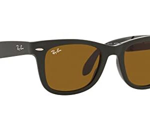 Ray-Ban RB4105 Folding Wayfarer Square Sunglasses, Military Green/Brown, 50 mm