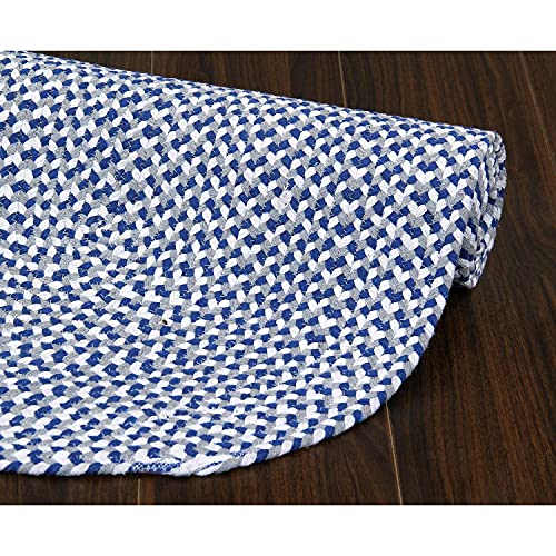 Super Area Rugs Tri-Color Cotton Farmhouse Braided Rug - Buffalo Check Blue,White,Gray 4' x 6' Oval