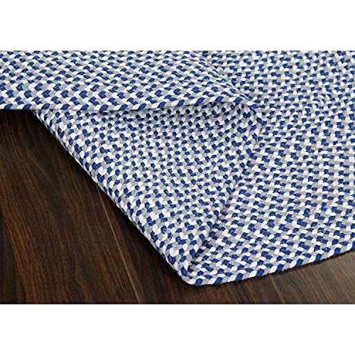 Super Area Rugs Tri-Color Cotton Farmhouse Braided Rug - Buffalo Check Blue,White,Gray 4' x 6' Oval