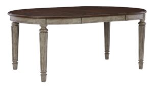 signature design by ashley londenbay classic farmhouse oval dining room extension table, brown & gray