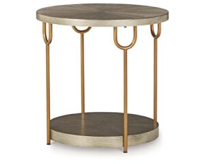 signature design by ashley ranoka industrial round end table with shelf, gray