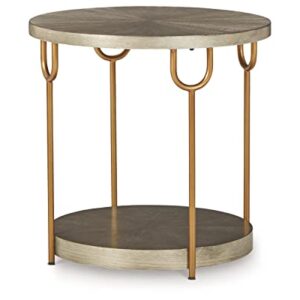 Signature Design by Ashley Ranoka Industrial Round End Table with Shelf, Gray