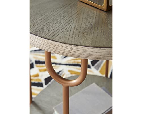 Signature Design by Ashley Ranoka Industrial Round End Table with Shelf, Gray