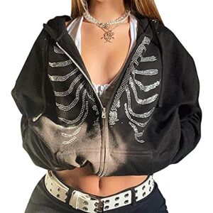 fabumily women zip up hoodie casual long sleeve y2k vintage graphic aesthetic sweatshirts top e-girl 90s streetwear jacket(d- black, medium)