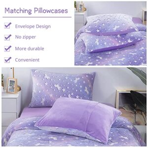 HOMBYS Glow in The Dark Comforter Set 5 Piece Twin/Twin XL with Sheets, Purple Velvet Bedding Comforter Sets for Twin Bed, Ultra Soft Down Alternative Comforter for Teenage Girls Kids, Bed in a Bag