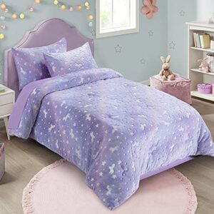 HOMBYS Glow in The Dark Comforter Set 5 Piece Twin/Twin XL with Sheets, Purple Velvet Bedding Comforter Sets for Twin Bed, Ultra Soft Down Alternative Comforter for Teenage Girls Kids, Bed in a Bag