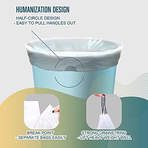 FORID Small Drawstring Trash Bags - 2.6 Gallon White Garbage Bags 240 Counts Disposable Plastic Waste Liners for Bedroom Bathroom Office Home 10 Liters, 4 Rolls, 60 Pieces each - Durable & Thick Bags