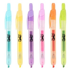 mr. pen- retractable highlighters, 6 pack, pastel colors, chisel tip, no smear click highlighter, bible journaling highlighter, highlighter markers retractable, highlighter pens, mild highlighters
