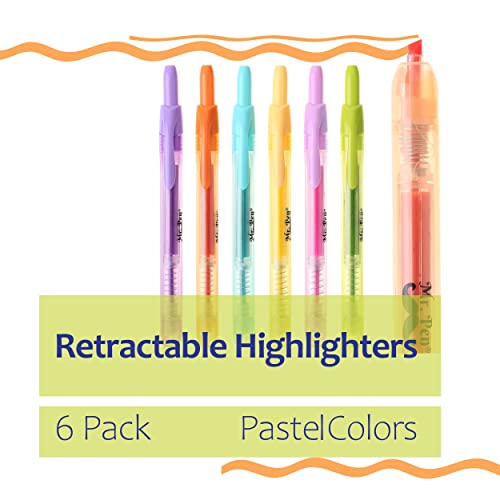 Mr. Pen- Retractable Highlighters, 6 Pack, Pastel Colors, Chisel Tip, No Smear Click Highlighter, Bible Journaling Highlighter, Highlighter Markers Retractable, Highlighter Pens, Mild Highlighters