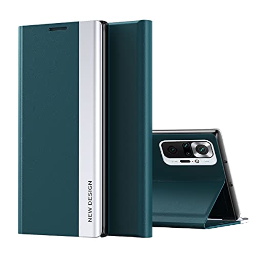 Ysnzaq for Xiaomi Redmi Note 10 4G (Not 5G) Flip Phone Case with Hard PU + TPU Leather Fashion Slim Shockproof Magnetic Full Body Protective Kickstand Phone Cover for Xiaomi Redmi Note 10S CX Green