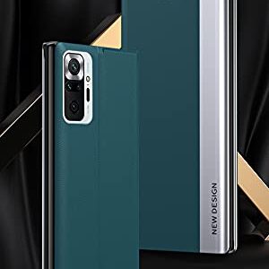 Ysnzaq for Xiaomi Redmi Note 10 4G (Not 5G) Flip Phone Case with Hard PU + TPU Leather Fashion Slim Shockproof Magnetic Full Body Protective Kickstand Phone Cover for Xiaomi Redmi Note 10S CX Green