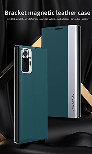 Ysnzaq for Xiaomi Redmi Note 10 4G (Not 5G) Flip Phone Case with Hard PU + TPU Leather Fashion Slim Shockproof Magnetic Full Body Protective Kickstand Phone Cover for Xiaomi Redmi Note 10S CX Green