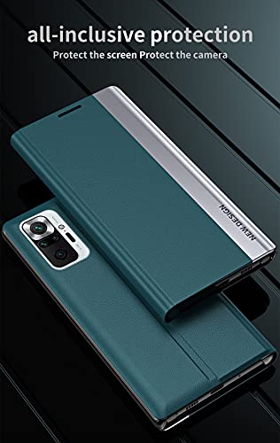 Ysnzaq for Xiaomi Redmi Note 10 4G (Not 5G) Flip Phone Case with Hard PU + TPU Leather Fashion Slim Shockproof Magnetic Full Body Protective Kickstand Phone Cover for Xiaomi Redmi Note 10S CX Green