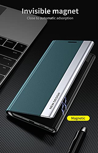 Ysnzaq for Xiaomi Redmi Note 10 4G (Not 5G) Flip Phone Case with Hard PU + TPU Leather Fashion Slim Shockproof Magnetic Full Body Protective Kickstand Phone Cover for Xiaomi Redmi Note 10S CX Green