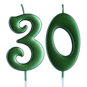 green 30th birthday candle, number 30 years old candles cake topper, woman or man party decorations, supplies