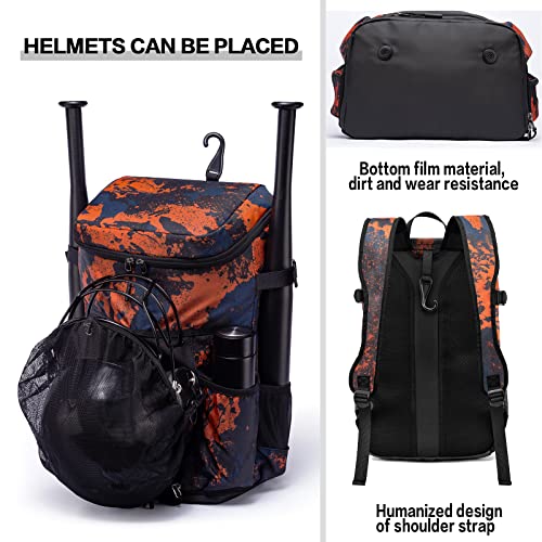 TUGUAN Baseball Backpack for Adults Sports Exercise Training Softball Soccer Coach Baseball Bat Equipment Backpack Bags Shoe Compartment with Hook for Helmet