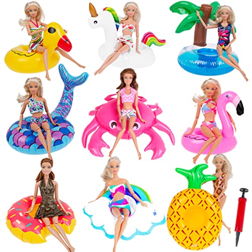 9 Pack Pool Floaties for Girl Dolls Swimming Pool Party Ring Inflatable Drink Holder for 11.5" Girl Dolls Cup Coasters for Kids Pool Toys