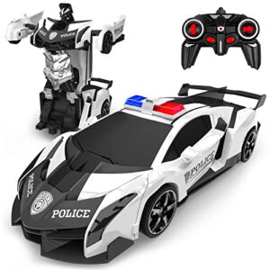bluejay transform rc cars for boys 4-7 8-12, 2.4ghz 1:18 scale remote control car transforming robot, one-button deformation 360° rotation and drift car toy gifts for boys 3-5 (white)